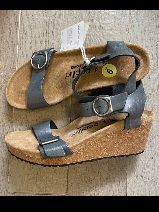 Birkenstock Shoes - Birkenstock Papillio Metallic Black Soley Wedge Sandals 40